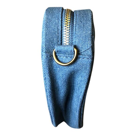 Fashion Statement Womens Crossbody Bag Denim Heart Shape Pewter Gold Chain Strap - Picture 5 of 16